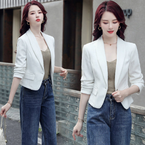 2023秋季时尚简约大方气质优雅收腰显瘦休闲修身百搭潮流短外套，女装短外套，婵米儿