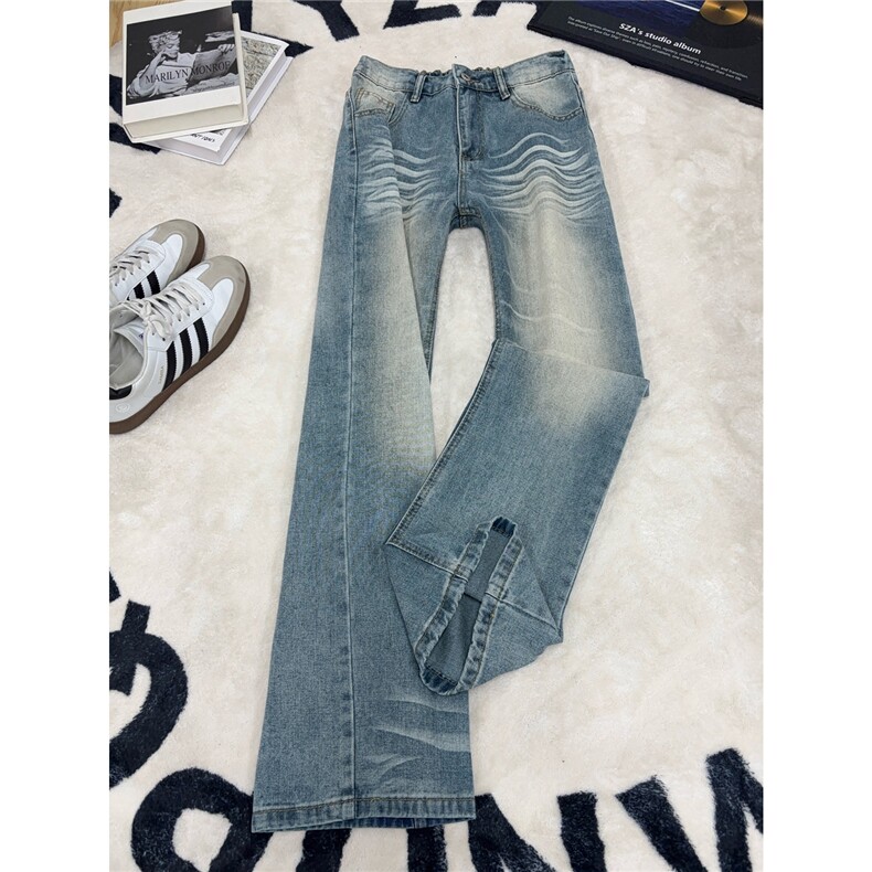 B221 美式ins高街暗黑重工艺修身微喇牛仔裤LK26624-特P45控78图片