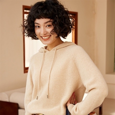 2025年秋季新款十二针元宝针针织羊绒帽衫时尚休闲通勤百搭，女装羊绒衫，高粱穗羊绒