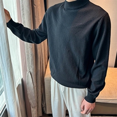 半高领小碎格凹凸感针织男毛衣套头上衣打底衫MY6002-P50，男装T恤，星座1012-1