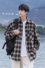 抖音品质格子衬衫男长袖宽松外套衬衣DX503P65控99，男装衬衫，电商B413-1
