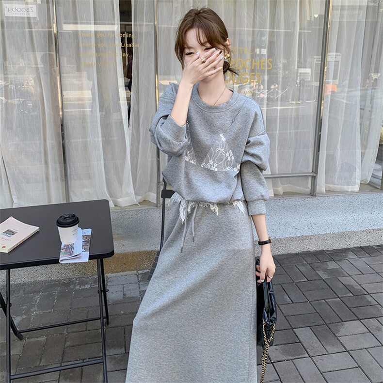 新品现货蕾丝卫衣套装半身裙6911-P165-K228,女装套装/套裙,2C317