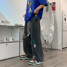 夏季新款韩版潮流涂鸦牛仔裤宽松直筒休闲阔腿裤男K3445-P42，男装牛仔裤，星座512-3