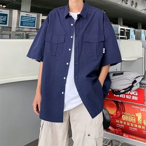 夏季韩版潮流宽松工装衬衣新款港风日系帅气短袖衬衫 W3340-P32图片