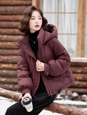 短款羽绒服女2025新款时尚大码小香风洋气白鸭绒冬装加厚连帽外套，女装羽绒服，靓衣阁