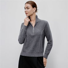 2025秋冬新款时尚半高领山羊绒100%拉链羊绒毛衣女，女装羊绒衫，阿舍尔精品