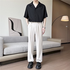 白裤子男士夏季薄款垂感高级感冰丝西裤直筒宽松西装裤休闲长裤，男装西裤，星座506A
