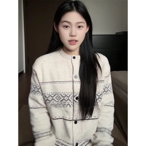 XZ1005-1-TTH636-批68-现货现货-美式复古提花费尔岛情侣开衫毛衣