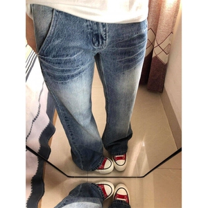 水洗微喇阔腿牛仔裤女设计感低腰显瘦宽松百搭直筒长裤L8199-P48图片