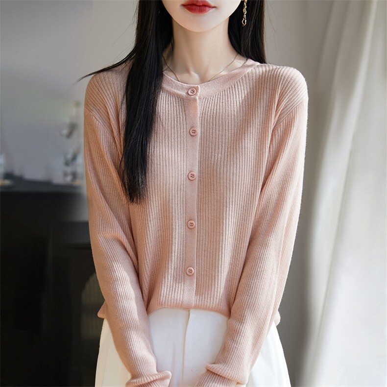 新款春秋款精纺羊毛竖条针织开衫外套女洋气显瘦大码女装毛衣打底，女装针织衫/毛衣，暖烁特种纱工厂店