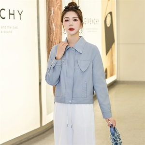 BAO欧货翻领PU皮衣外套女2025新款春秋短款超好看机车服水洗夹克图片