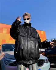 复古机车软皮衣外套男美式仿短款秋冬季飞行员夹克W247，男装夹克，星座1116A-1（原606A）