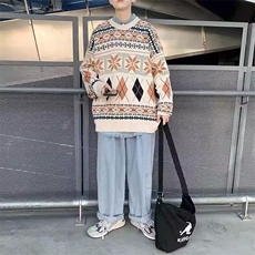 秋冬款复古套头毛衣男ins情侣韩版潮流港风个性宽松慵懒风针织，男装针织衫/毛衣，星座218-1（原230）