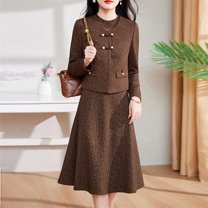 现货-新品】小西装外套+连衣裙2024年春装新款女士洋气两件套,女装套装/套裙,仁梯