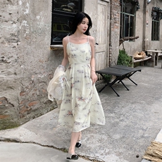 新款时尚复古盘扣立领两件套中式文艺套裙套装，女装连衣裙，秀美人生