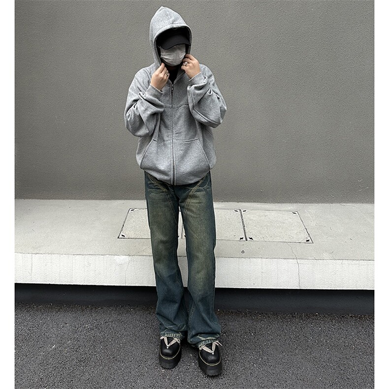 美式ins高街hiphop暗黑重工艺水洗暗黑微喇牛仔裤货号K2407P65,男装牛仔裤,电商A063
