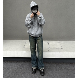 美式ins高街hiphop暗黑重工艺水洗暗黑微喇牛仔裤货号K2407P65图片