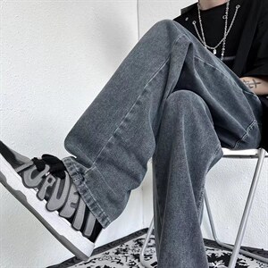 男士牛仔裤潮牌ins抽绳阔腿拖地裤青年百搭坠感直筒长裤NK310-p43图片