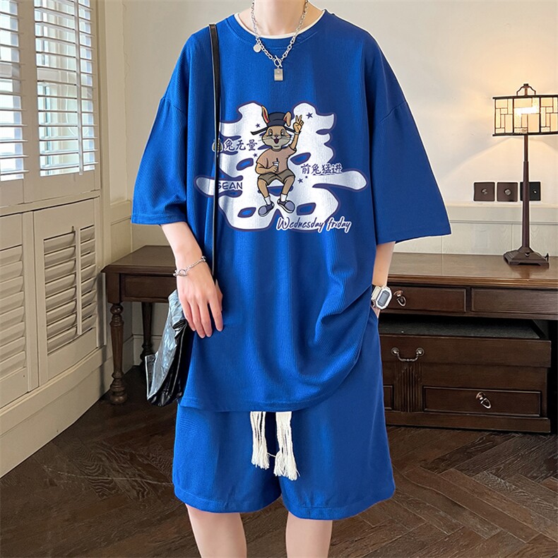 华夫格套装运动短袖t恤套装休闲两件套一套HZ84306-P44,男装T恤,电商A040