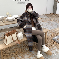 美式复古格纹中长款毛呢外套女秋冬超火好看高级小众加厚呢子大衣，女装毛呢外套，2C262