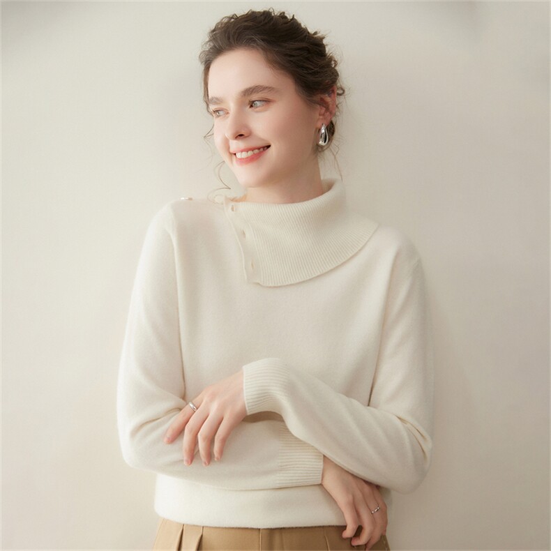 2025年秋季新款十二针不规则翻领针织上衣时尚休闲通勤百搭，女装羊绒衫，澳煜绒