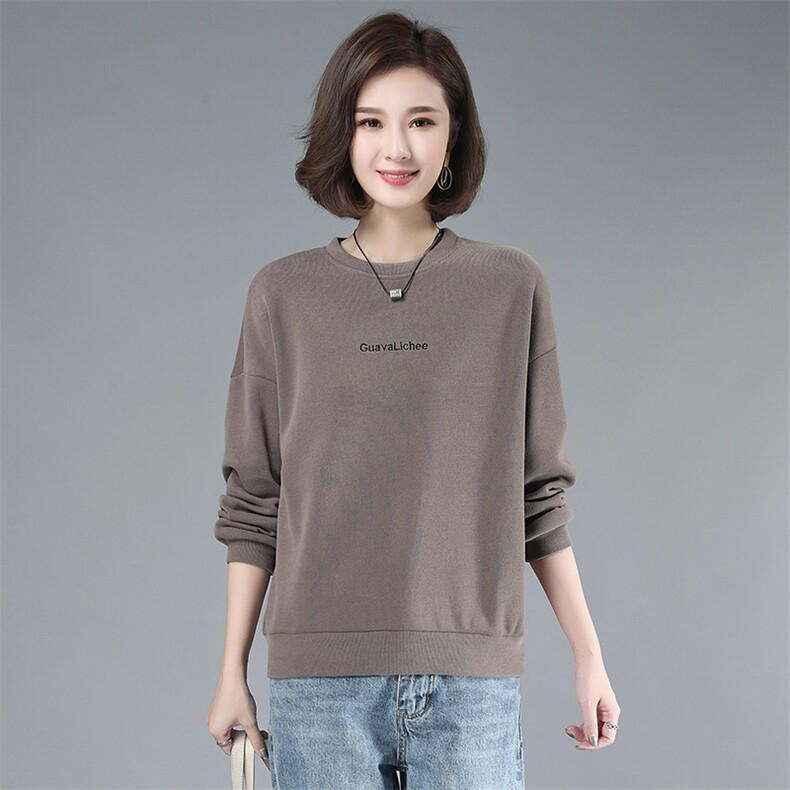 卫衣女2023春秋新款韩版宽松妈妈百搭洋气上衣字母刺绣长袖打底衫,女装卫衣/绒衫,伊满意