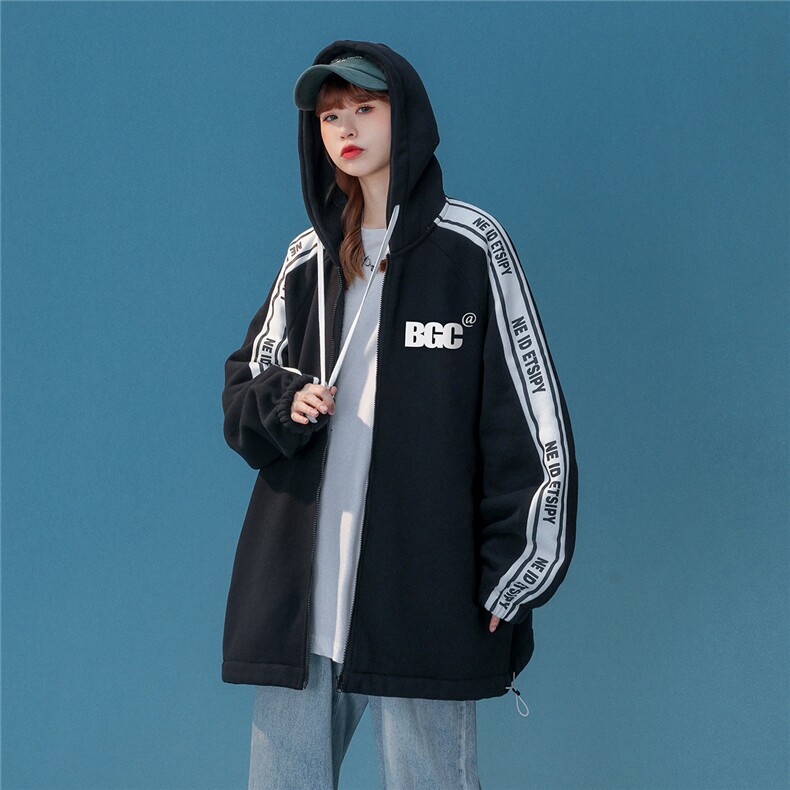 中性风22秋冬设计感侧条纹字母印花连帽开衫卫衣B351P65控88,男装卫衣,A247A
