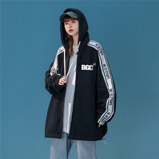 中性风22秋冬设计感侧条纹字母印花连帽开衫卫衣B351P65控88，男装卫衣，A247A