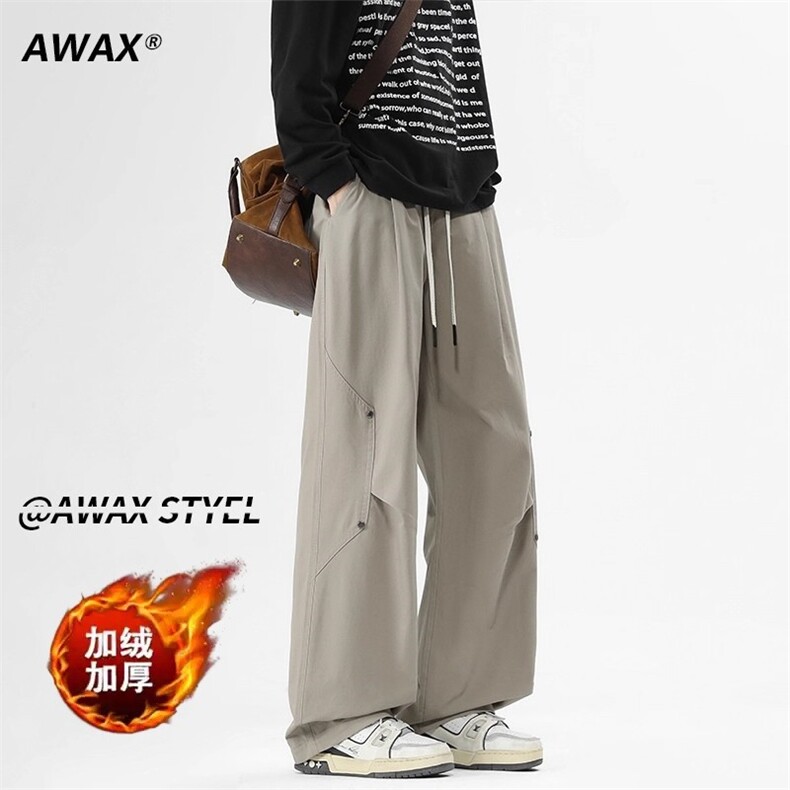 铆钉褶皱工装裤男冬季加绒直筒阔腿裤高街通勤休闲裤MKD27P53，男装工装外套，星座1013-5