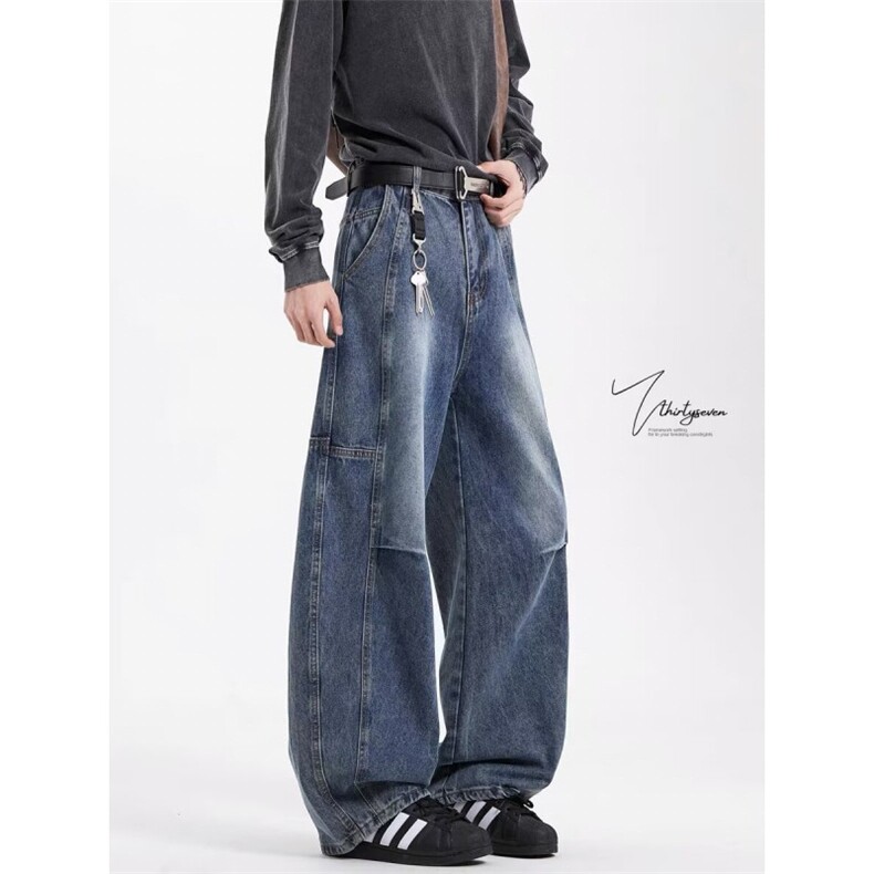 AK2116-P53美式复古潮流立体打褶设计感弯刀牛仔裤，女装休闲裤，星座617A-2