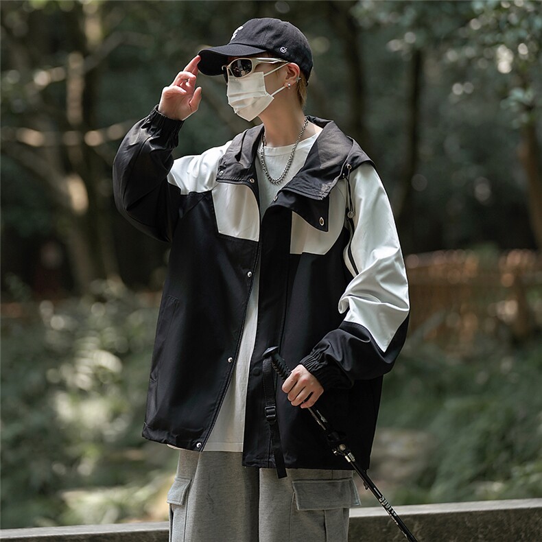 冲锋衣外套男春季连帽新款宽松潮款工装夹克外套A061-AJ00183-P90,男装夹克,电商A061
