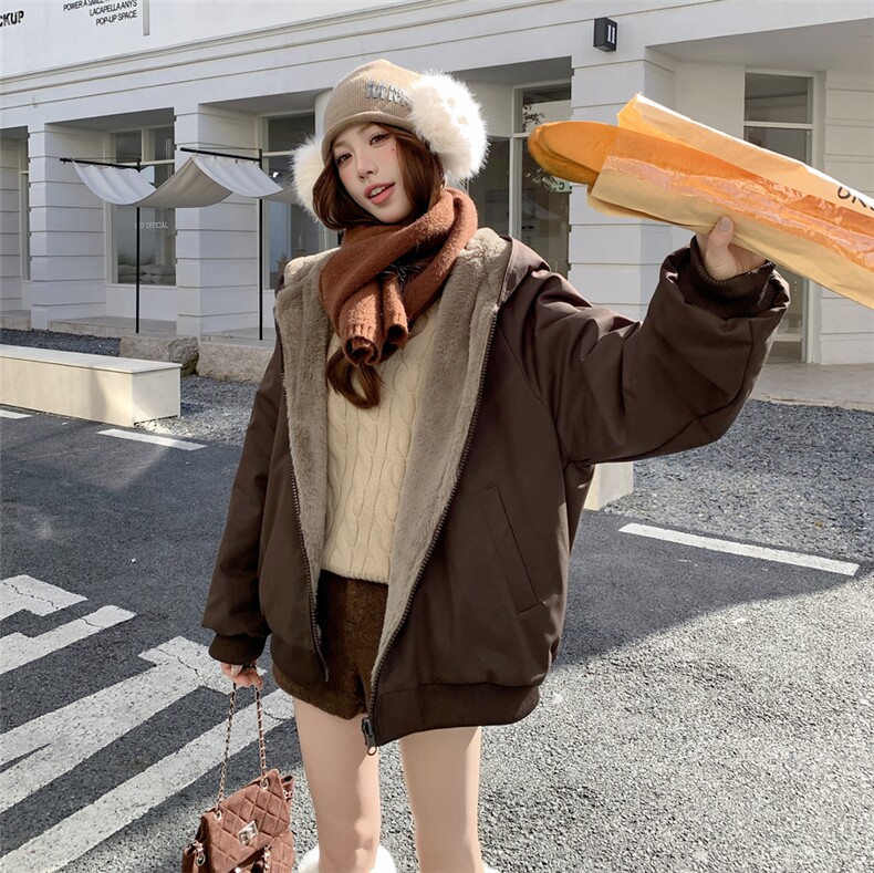 慵懒风毛领派克服女2025冬季新款时尚减龄短款加绒外套百搭松弛感,女装棉衣/棉服,2D148