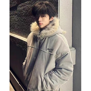 美式毛领兔耳座山雕棉衣男女冬季情侣棉服麂皮绒外套 M805图片