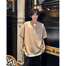 8XL-M特大码短袖男假两件五分袖高品质空气层宽松上衣DX321P35，男装T恤，电商D206-1