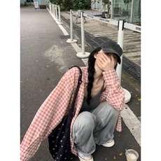 TC744-P45森系小众格纹衬衫女叠穿内搭宽松遮肉显瘦外搭开衫潮，男装衬衫，星座617A-2