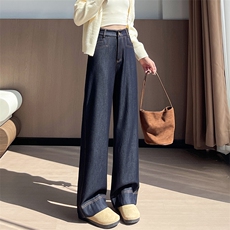 秋冬小众设计直筒牛仔裤宽松显瘦垂坠加绒大码拖地西装裤女，女装休闲裤，云美莎专业女裤-全店现货