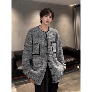 1506/QA7560/P58新款开衫毛衣美式复古休闲针织衫男纯色外套图片