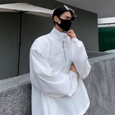金属装饰华夫格卫衣男高领设计感半拉链长袖W94P36，男装卫衣，星座1116-2