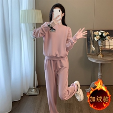 冬新款订珠刺绣圆领卫衣卫裤加绒两件套，女装套装/套裙，江南