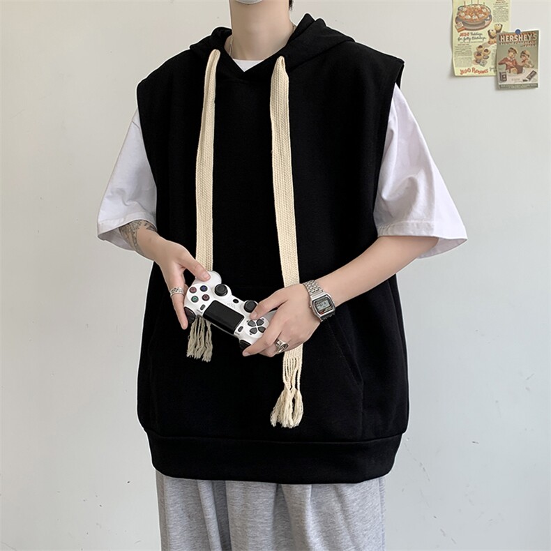 夏季连帽背心男运动休闲ins港风潮牌百搭老师无袖T恤W3191-P32,男装卫衣,星座512-2