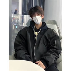 飞行员夹克外套男秋季纯色日系cityboy潮牌痞帅美式高街风棒球服，男装夹克，星座1008