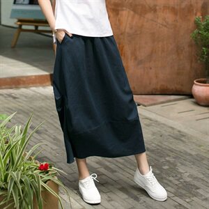 棉麻清新纯色2025年夏季中长款文艺半身裙百搭时尚气质优雅潮流,女装半身裙,风姿绰