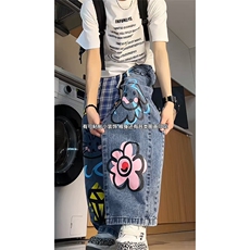 个性涂鸦牛仔裤美式ins高街直筒印花休闲长裤25XK67121特批55，男装牛仔裤，电商A042