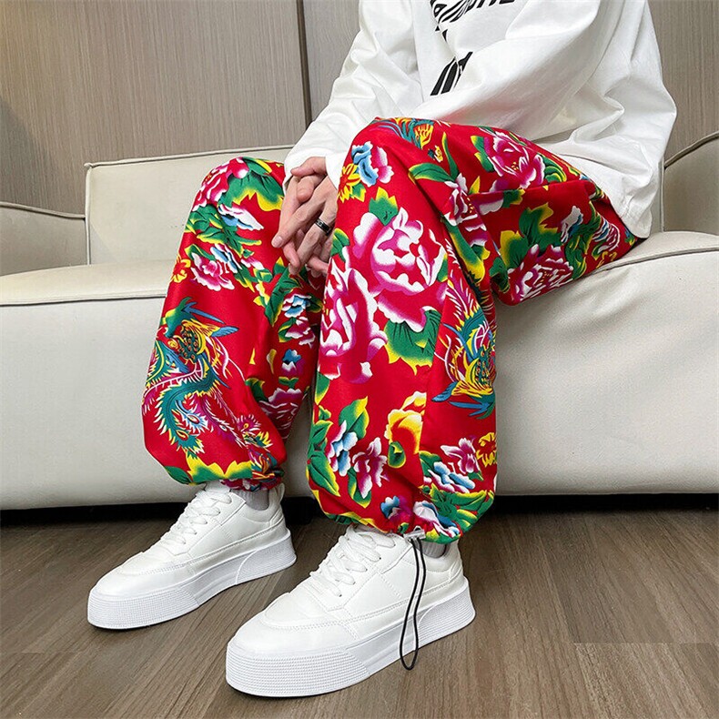 CK203单裤东北大花民族特色风休闲哈伦运动裤束脚九分裤团队，男装民族服装，星座115A(原星座507）