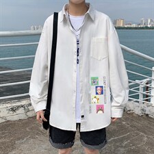 春季长袖衬衫男宽松港风衬衣男外套男CSCS268-P35,男装衬衫,电商B371