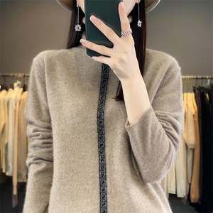 羊毛衫女秋冬新款堆堆高领宽松拼色针织内搭毛衣打底衫图片