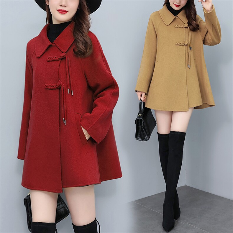 双面呢大衣女中长款2025春秋新款复古洋气减龄宽松小个子毛呢外套，女装毛呢外套，芷墨服饰