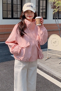 粉色外套女配包包落肩袖宽松休闲气质短夹克长袖2025年春季新款女图片