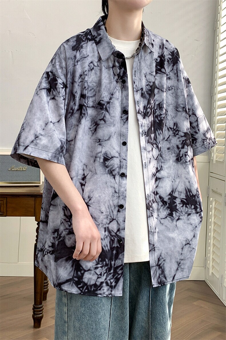 精品花衬衫男短袖夏季痞帅休闲上衣服外套翻领大码衬衣男A012TP25,男装衬衫,电商A012