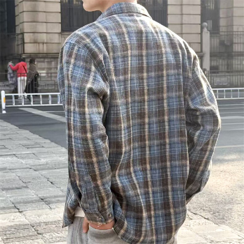 （跨境电商）四季款格子衬衫潮流宽松格纹衬衣,男装衬衫,星座1107-1